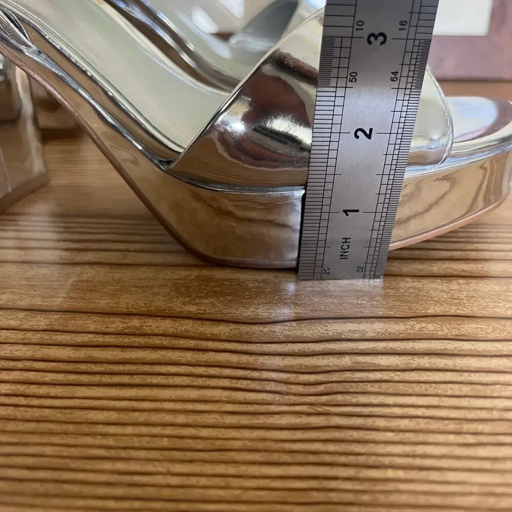 Steve Madden Silver Chunky Platform Heeled Sandals Womens 10 Emberly - Picture 9 of 12